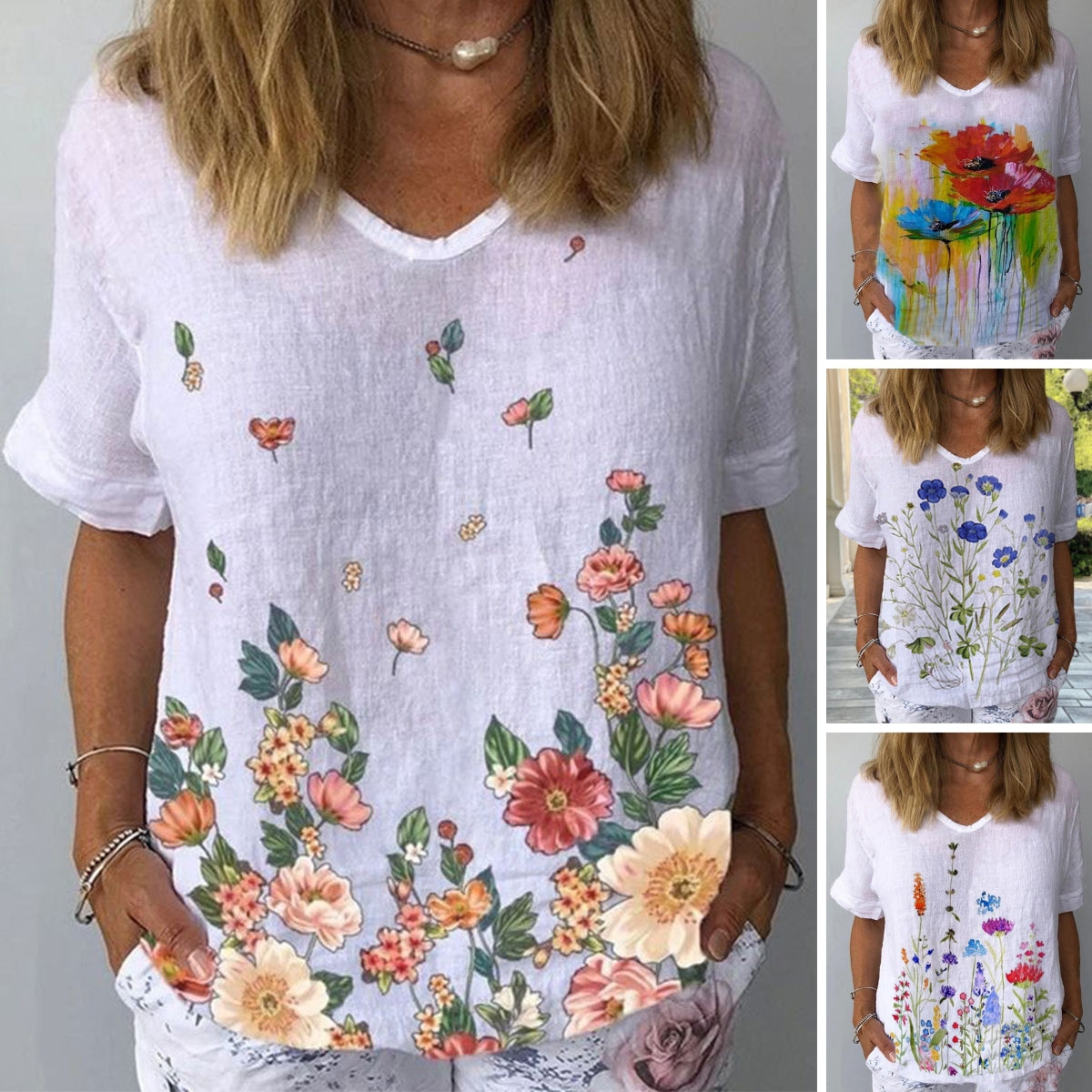 【2XS-6XL】🌈2026 Új Divatos Virágmintás Laza Szabású Lélegző Női Póló💐Utánvétes fizetés