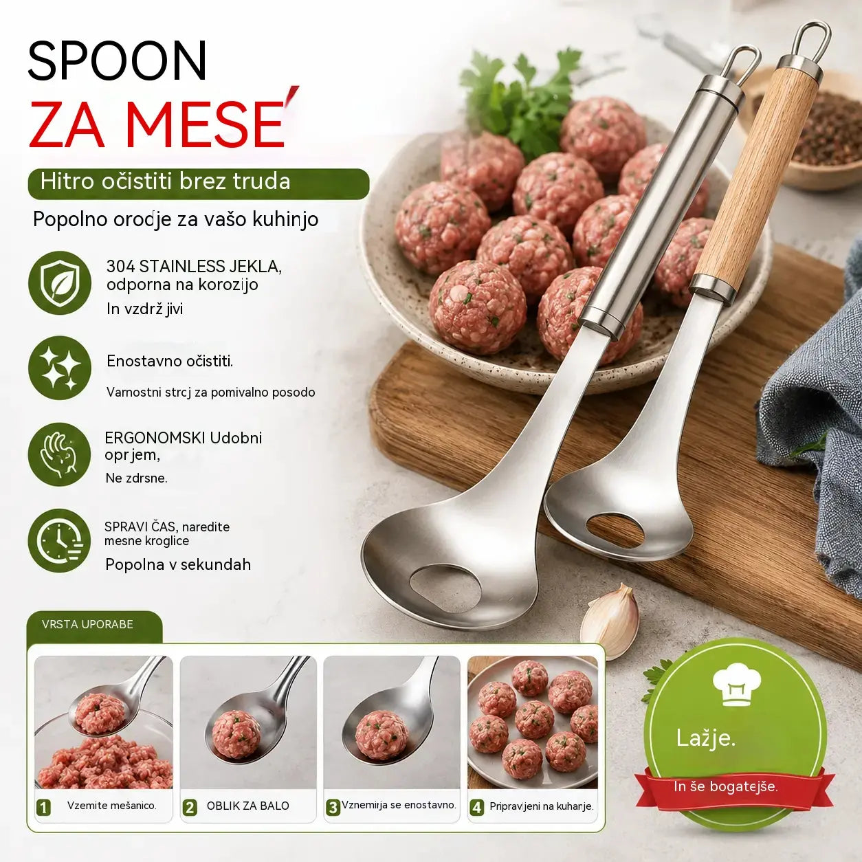 🍖 【2 kosa】Kalup za mesne kroglice iz nerjavečega jekla 304 – Idealen za izdelavo mesnih in ribjih mesnih kroglic, kot nalašč za domačo kuhinjo 🥄