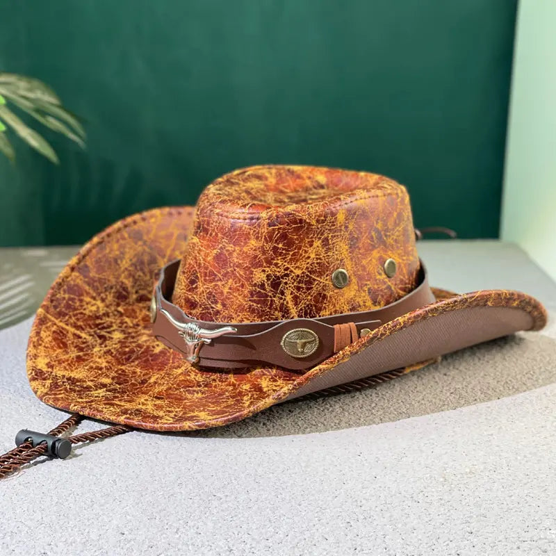 🤠Izkoristite 50 % popust zdaj! 🌟Retro kavbojski klobuk s širokimi krajci in trakom za kapuco - obrabljena fedora v zahodnjaškem slogu
