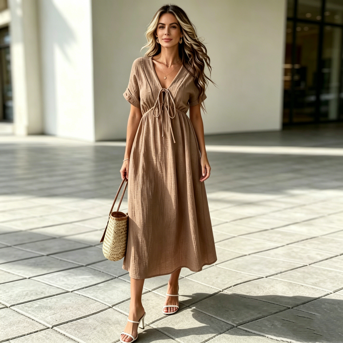 💕🌷【Polovična cena✨】Nova elegantna poletna obleka z V-izrezom