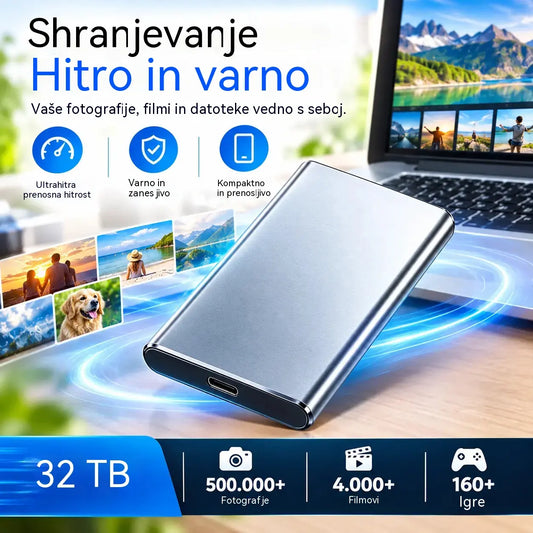 ⚡【32TB】💾 Ultra tanek SSD disk naslednje generacije | Velika zmogljivost in visoka hitrost | Prenosna shramba 🚀
