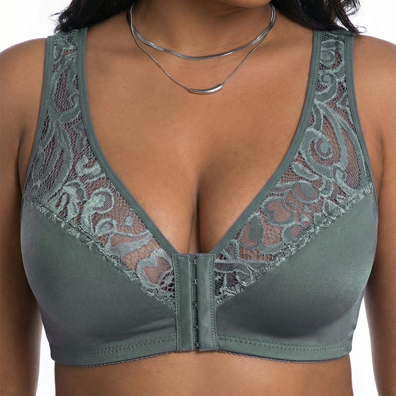 💖【Σετ 3 τεμαχίων】【L-4XL】😍Κομψό σουτιέν push-up με δαντέλα και κλείσιμο μπροστά, για μεγάλα μεγέθη, με push-up και σχέδιο με κοφτερή λαιμόκοψη