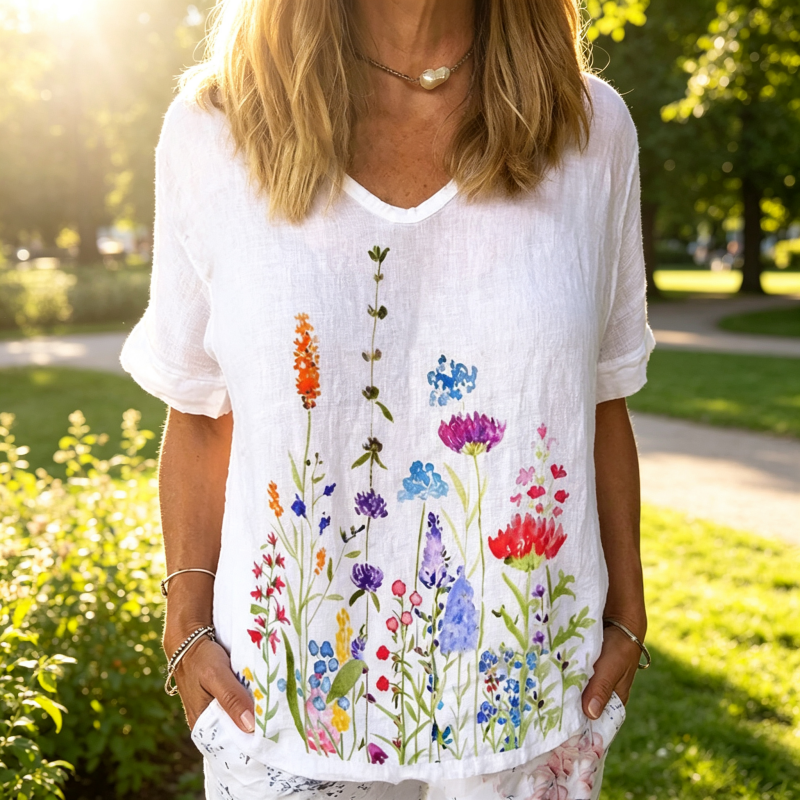 【2XS-6XL】🌈2026 Új Divatos Virágmintás Laza Szabású Lélegző Női Póló💐Utánvétes fizetés