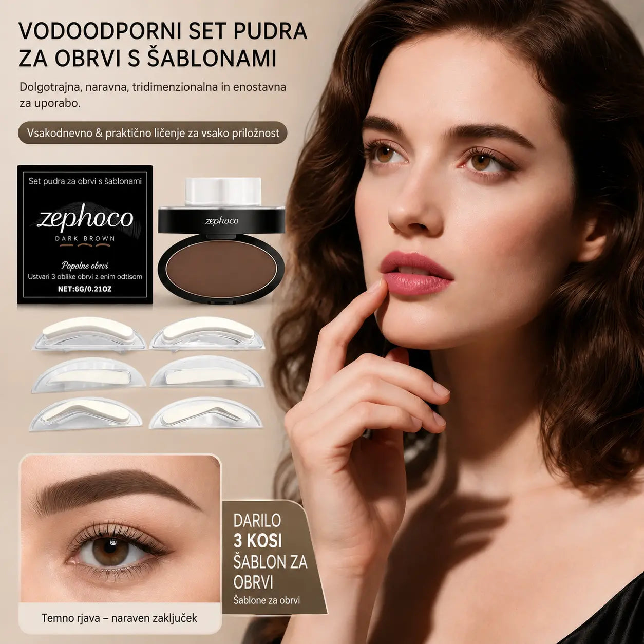 💆‍♀️Komplet žigov in pudra za obrvi💖 Vključuje tri pare žigov za obrvi.