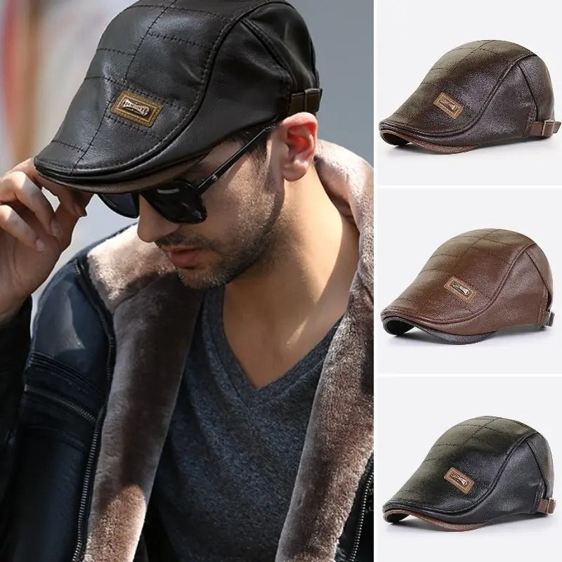 🧢🔥 Męski skórzany beret – elegancki, wodoodporny, wiatroszczelny, ciepły