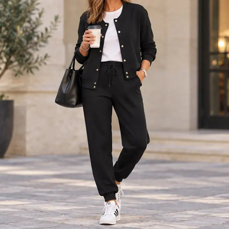 💃【Top + hlače】🧥🌙 Udoben in eleganten komplet, ki prinaša izjemno izkušnjo nošenja – komplet s prostim topom in jakno je zdaj na voljo!
