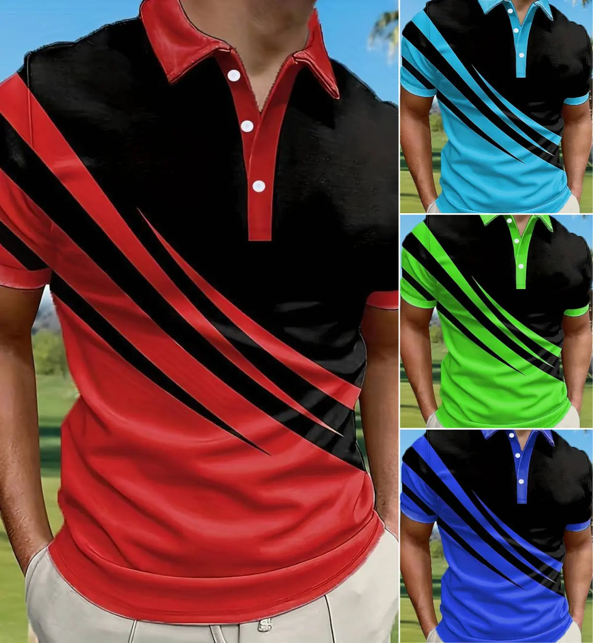 🔥👔【S-6XL】Nová letná pánska pruhovaná 3D košeľa POLO s potlačou
