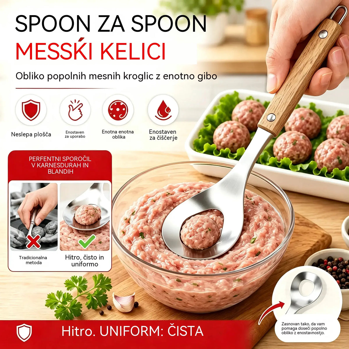 🍖 【Paket 2 kosov】Model za mesne kroglice iz nerjavečega jekla 304 – Idealen za izdelavo mesnih in ribjih kroglic, idealen za domačo kuhinjo 🥄