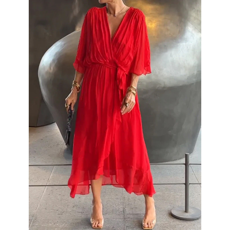 🍄👗Nowy styl na wiosnę i lato 2025. [S-5XL]👗 Sukienka z rękawami typu nietoperz, wykonana z miękkiego szyfonu