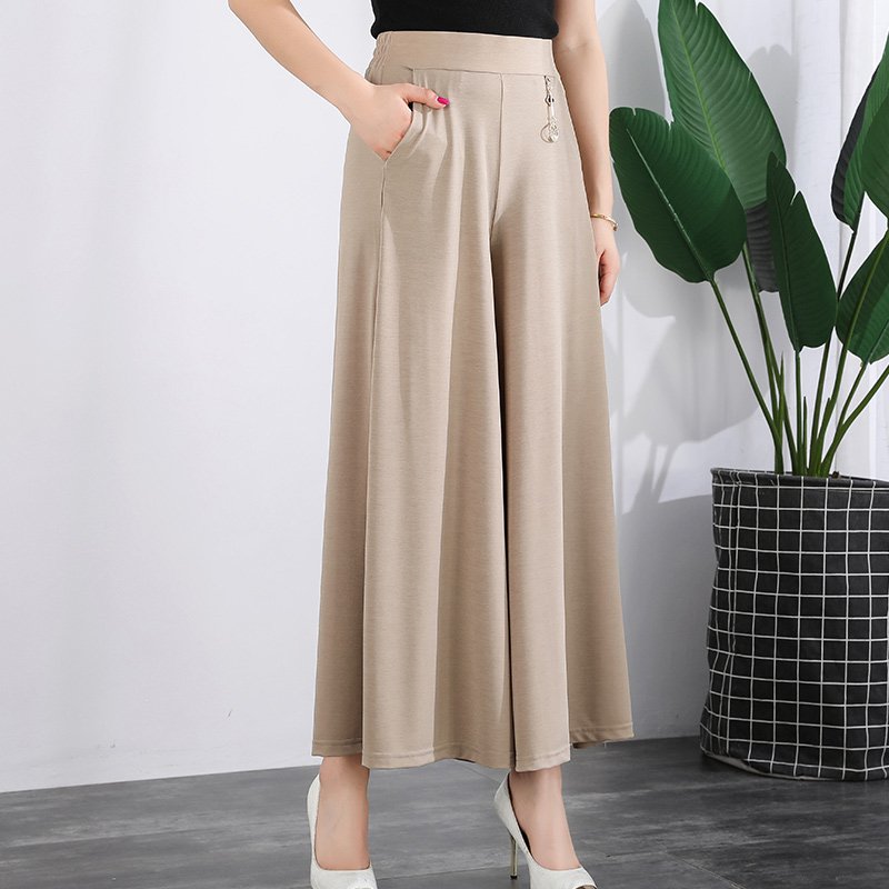 👖🌿【M-5XL】2025 Nowe damskie letnie szerokie nogawki Ice Silk Cropped Pants
