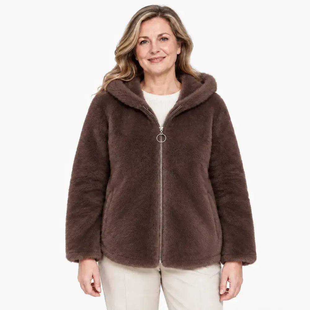 Ženska zimska flis jakna (M-7XL) - odebeljena, dvostranska, s kapuco, podložena, z zadrgo