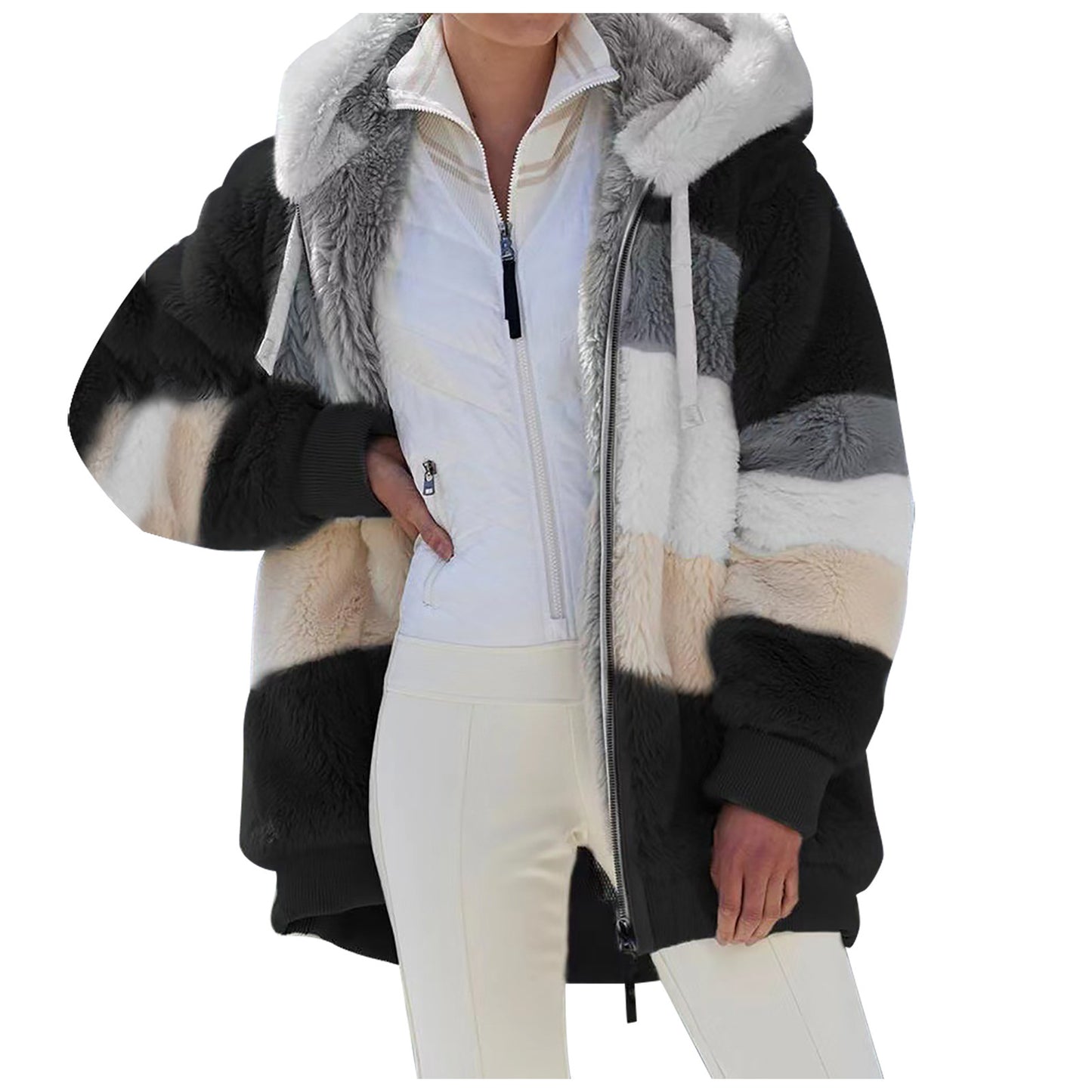 ❄️[S-5XL] 2025 nowa damska kurtka w grube, pluszowe kontrastowe paski