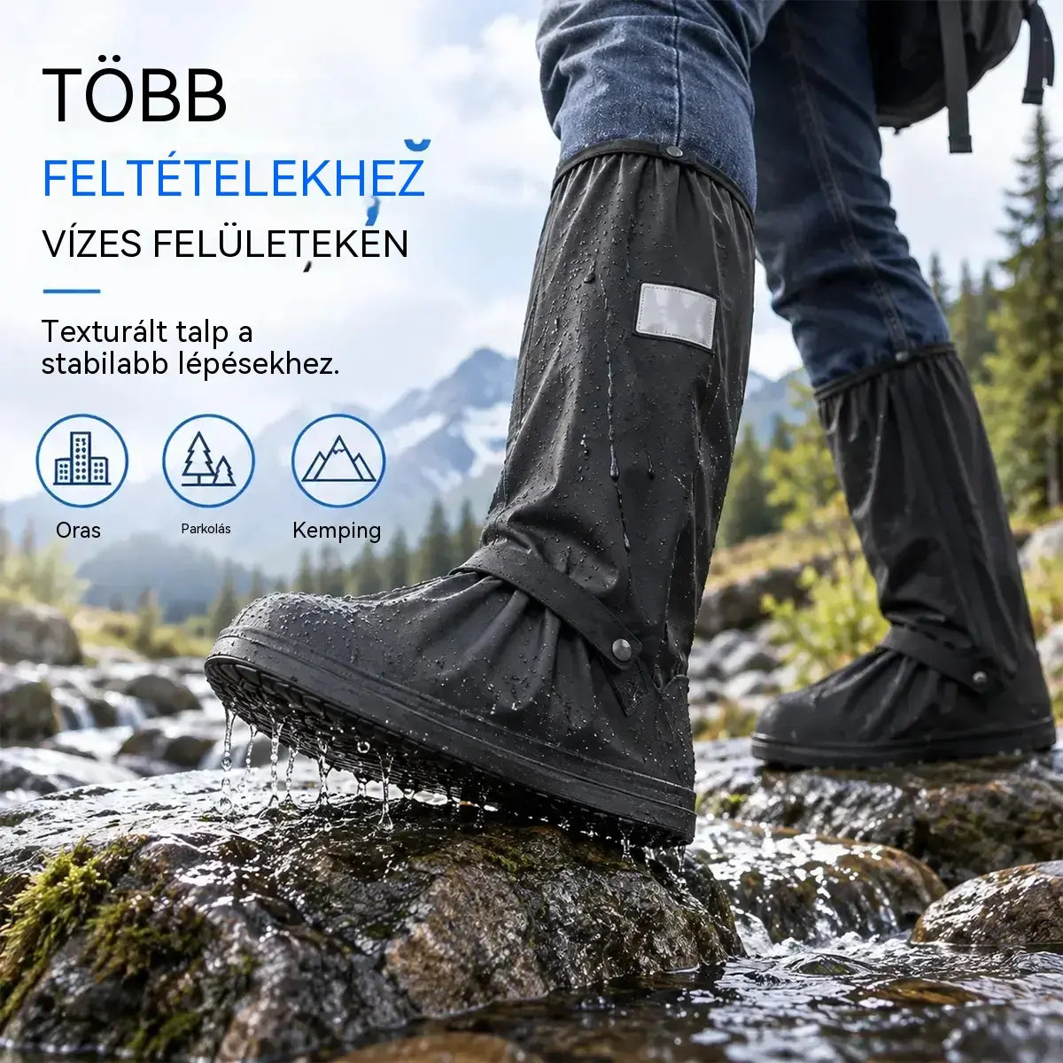 ☔ Tökéletes esővédelem! Magas szárú, vízálló cipővédők (40 cm magasak)! Vastagított, csúszásgátló talp · Tartós PVC anyag!