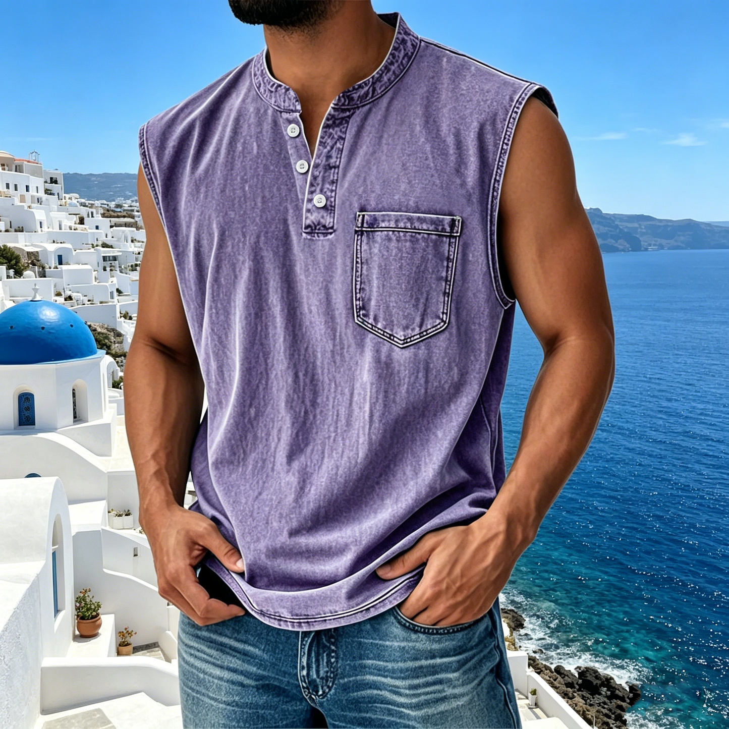 【S-5XL】Νέα Άφιξη 2026, Μοντέρνο Ανδρικό Αμάνικο Μπλουζάκι με V-Neck, Casual Γιλέκο