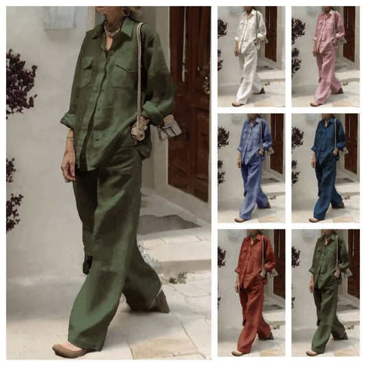【S-5XL】Νέο κομψό και casual γυναικείο σετ δύο τεμαχίων (μακρυμάνικο πουκάμισο + φαρδύ παντελόνι)