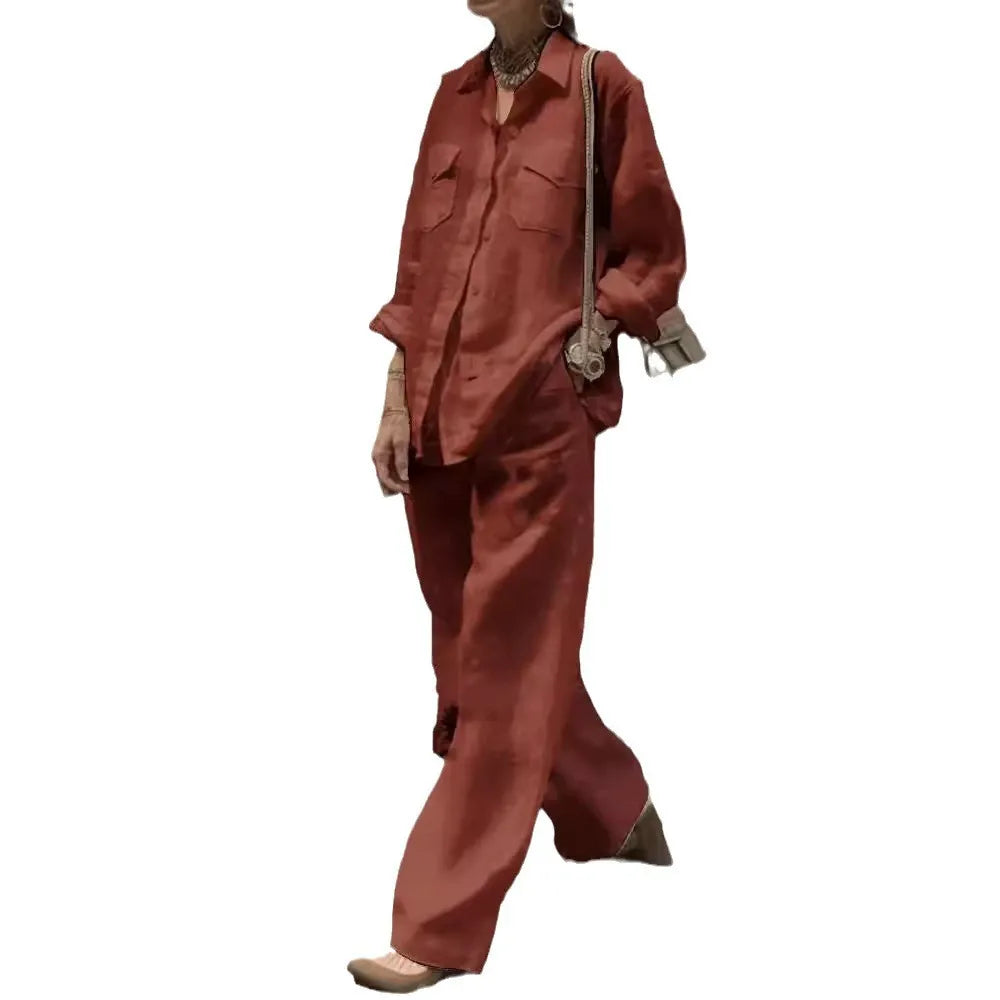 【S-5XL】Νέο κομψό και casual γυναικείο σετ δύο τεμαχίων (μακρυμάνικο πουκάμισο + φαρδύ παντελόνι)