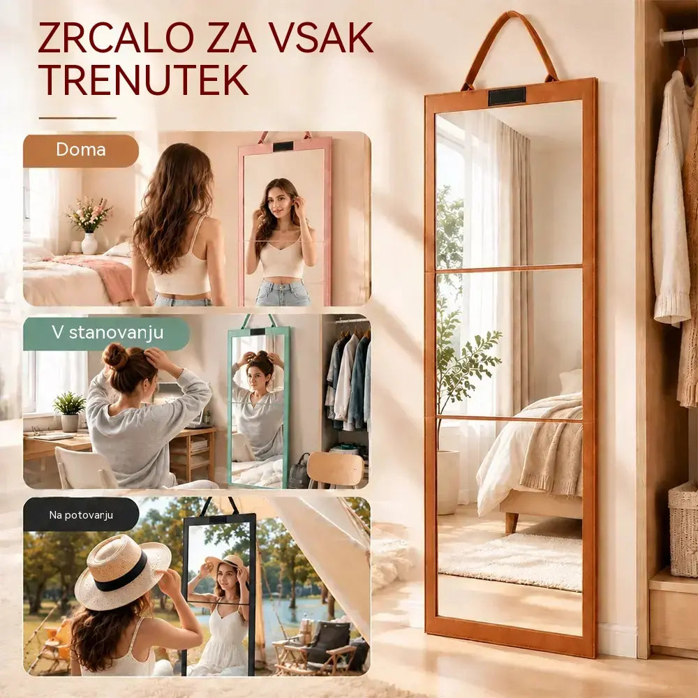 👗👜 Zložljivo, prenosno potovalno ogledalo v polni dolžini z ročajem in zaščitnim pokrovom iz filca, odpornim proti udarcem – zasnovano podobno kot aktovka ✨