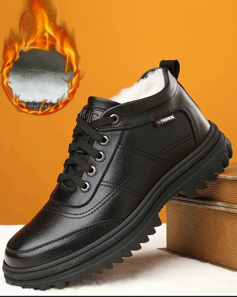 👞【39-44】 Debeli, puhasti in topli moški usnjeni čevlji z debelim podplatom za zimo