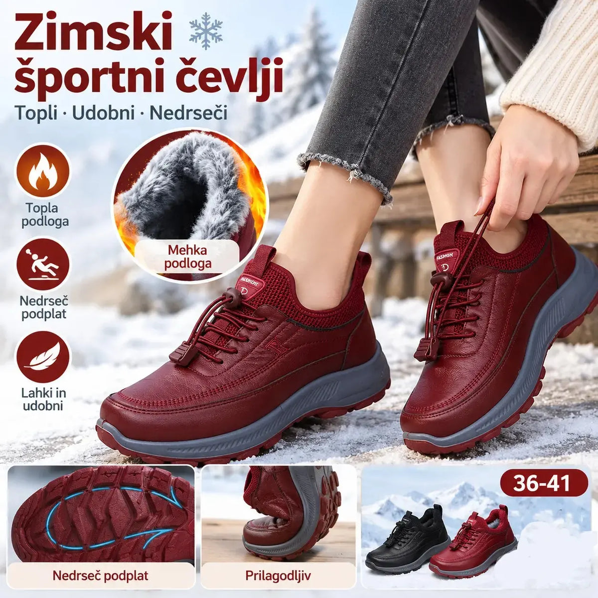 【35-41】Novi ženski jesensko/zimski športni copati za prosti čas, podloženi s flisom za toploto, z nedrsečim mehkim podplatom.