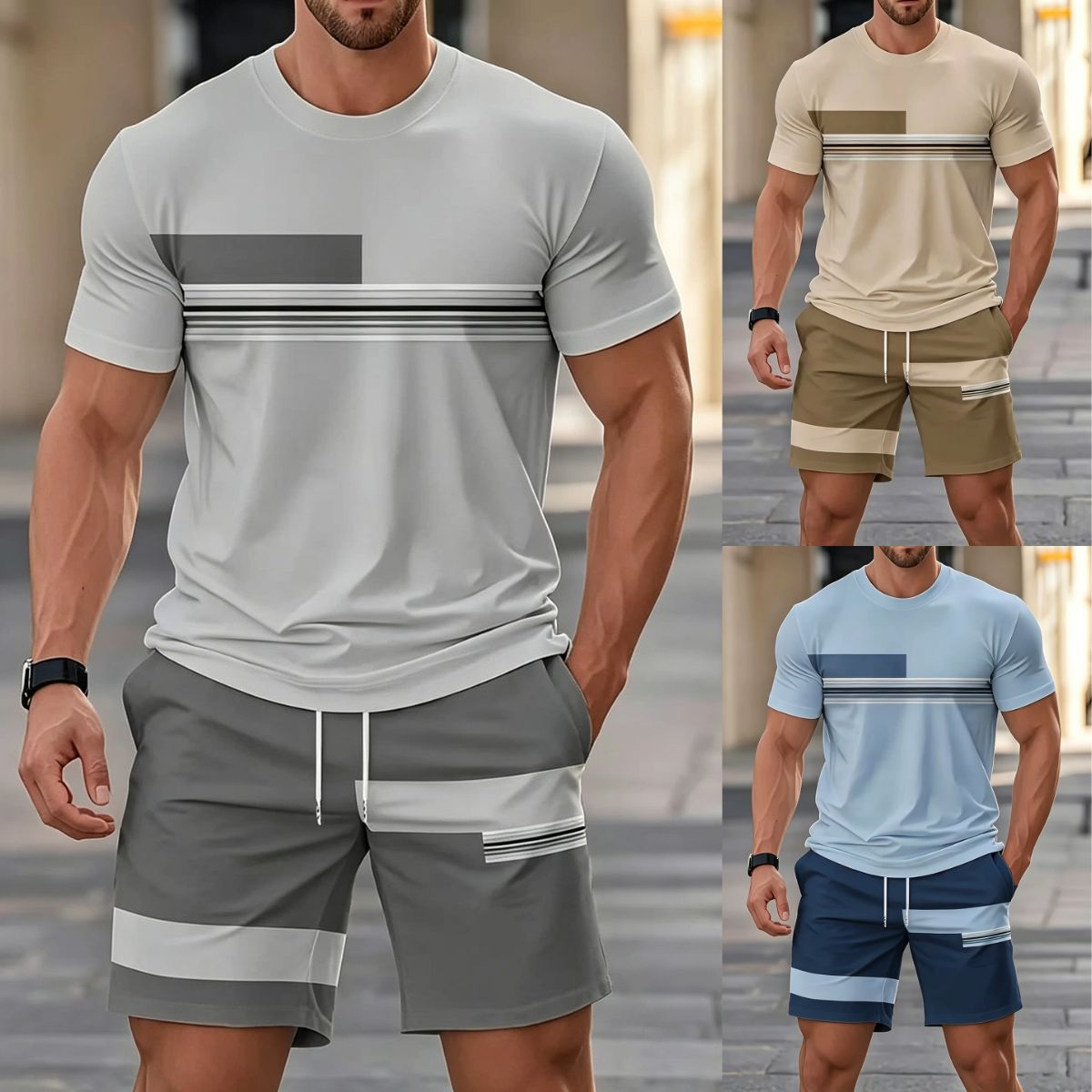 ✨【S-5XL】Férfi nyári 2 részes sport szett - kényelmes rövid ujjú póló és rövidnadrág, mindennapi és otthoni viseletre.【Utánvétes fizetés】