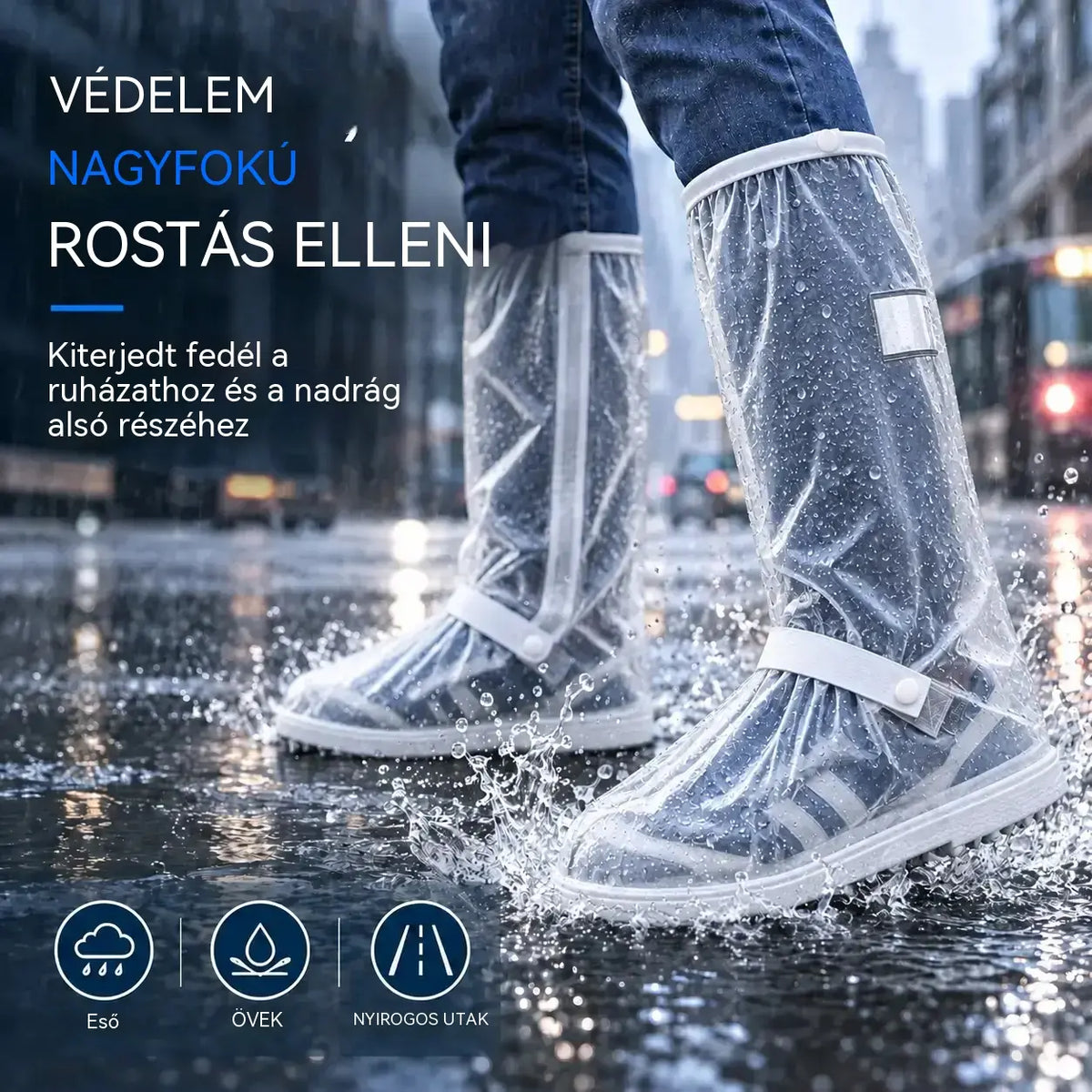☔ Tökéletes esővédelem! Magas szárú, vízálló cipővédők (40 cm magasak)! Vastagított, csúszásgátló talp · Tartós PVC anyag!