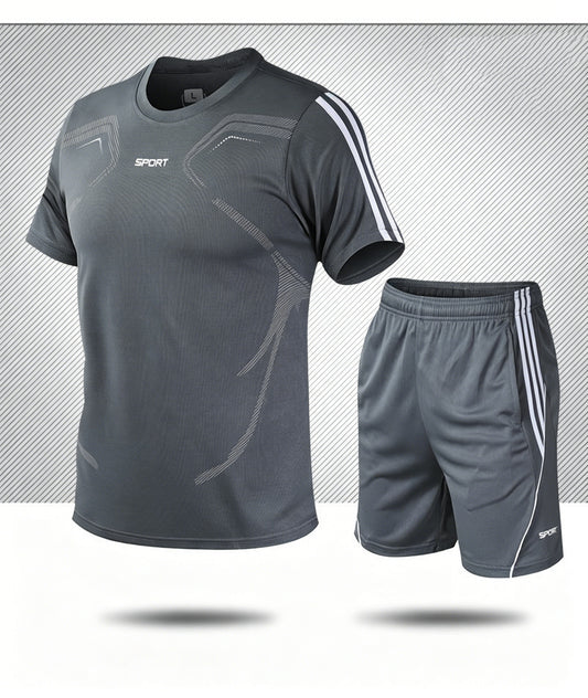 Moška poletna trenirka (L-5XL) - Majica s kratkimi rokavi in kratke hlače; sproščen in ležeren slog, večje velikosti, sodoben dizajn.