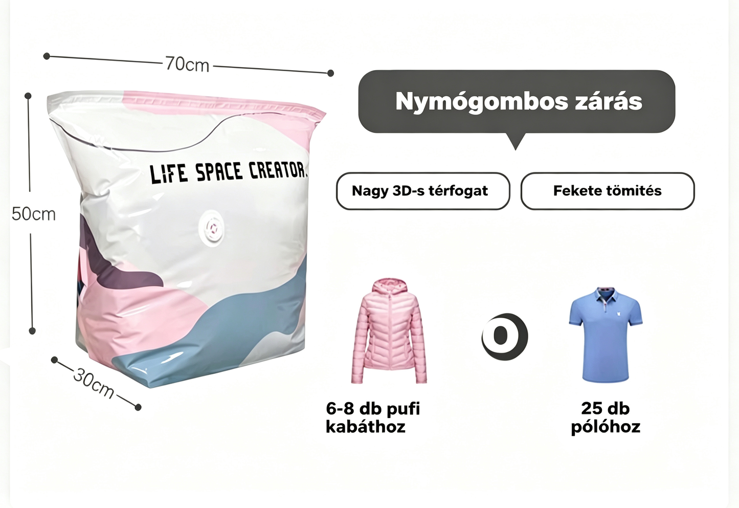 👕📦 [5 darabos szett! ] Vákuumos ruhákhoz való tárolózsákok — Pumpa nélkül | Vastagított kialakítás dupla rétegű tömítésekkel a kipukkadás és a légszivárgás hatékony megakadályozása érdekében.