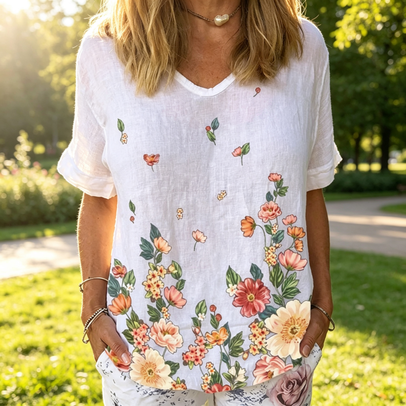 【2XS-6XL】🌈2026 Új Divatos Virágmintás Laza Szabású Lélegző Női Póló💐Utánvétes fizetés