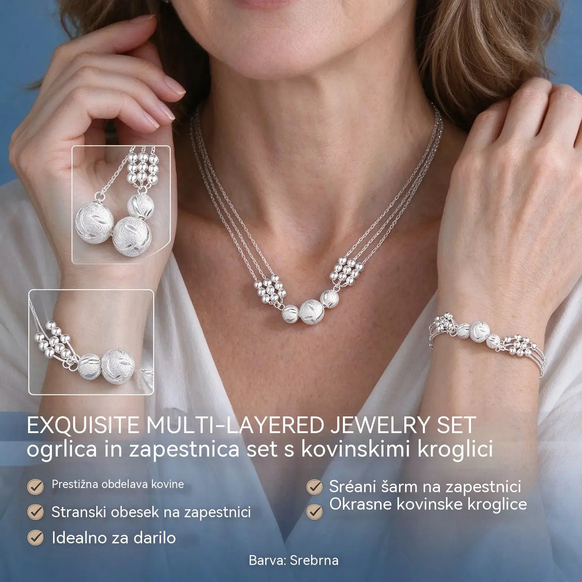 🔥【Ogrlica + zapestnica】✨ Komplet nakita s srebrno gravirano ogrlico