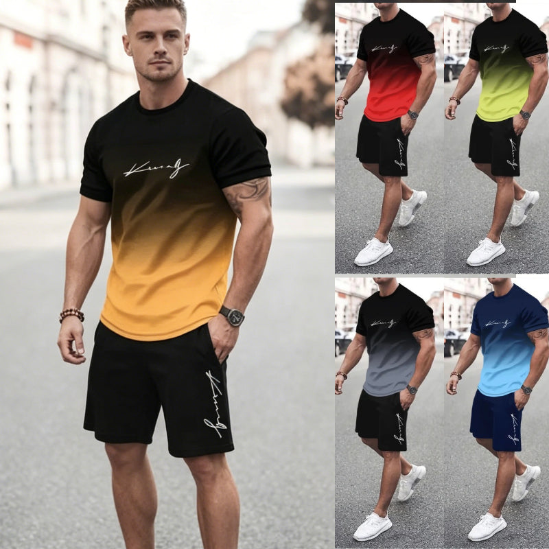 ✨【Plačilo ob dostavi】Ta nova moška trenirka vključuje majico in kratke hlače. Je preprosta, elegantna, udobna in zračna.