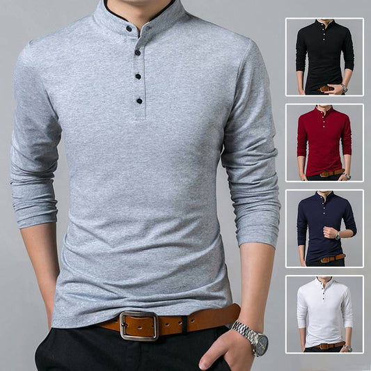【M-4XL】Bawełniana koszula z długim rękawem i wysokim kołnierzem dla mężczyzn