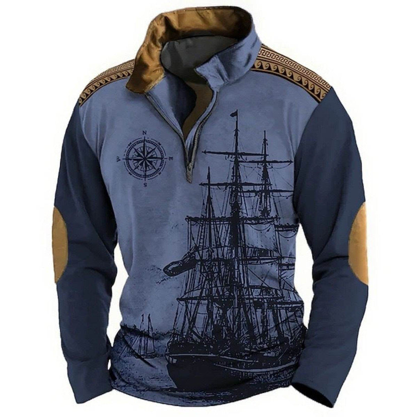 【XS-5XL】🔥Časovno omejena ponudba:🔥 Moška polo majica z visokim ovratnikom in jadralno tematiko - novost, mehka in udobna
