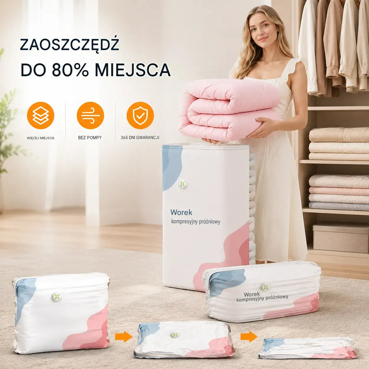 🧳 5 artykułów za jedyne 129 zł💨 Duże, kompresowalne worki próżniowe: Nie wymagają pompki, są szczelne, idealne do oszczędzania miejsca w walizce i domu ✈️