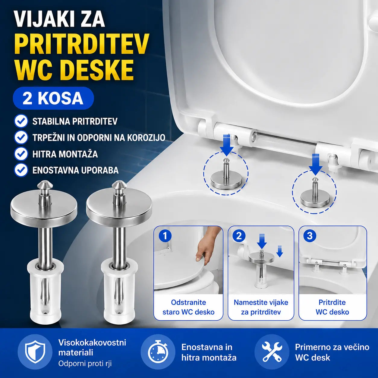 🚽【2 para, skupaj 4 kosi】 Univerzalni kopalniški dodatki ----💦✨Vijačne sponke za pritrditev straniščne deske.