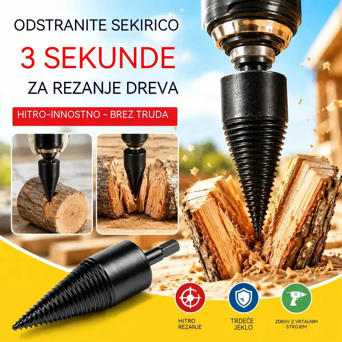 🔥【32 mm + 3 vrste stebel】Svedri za cepljenje lesa iz ojačanega jekla – zmogljivi, učinkoviti in prihranijo delo
