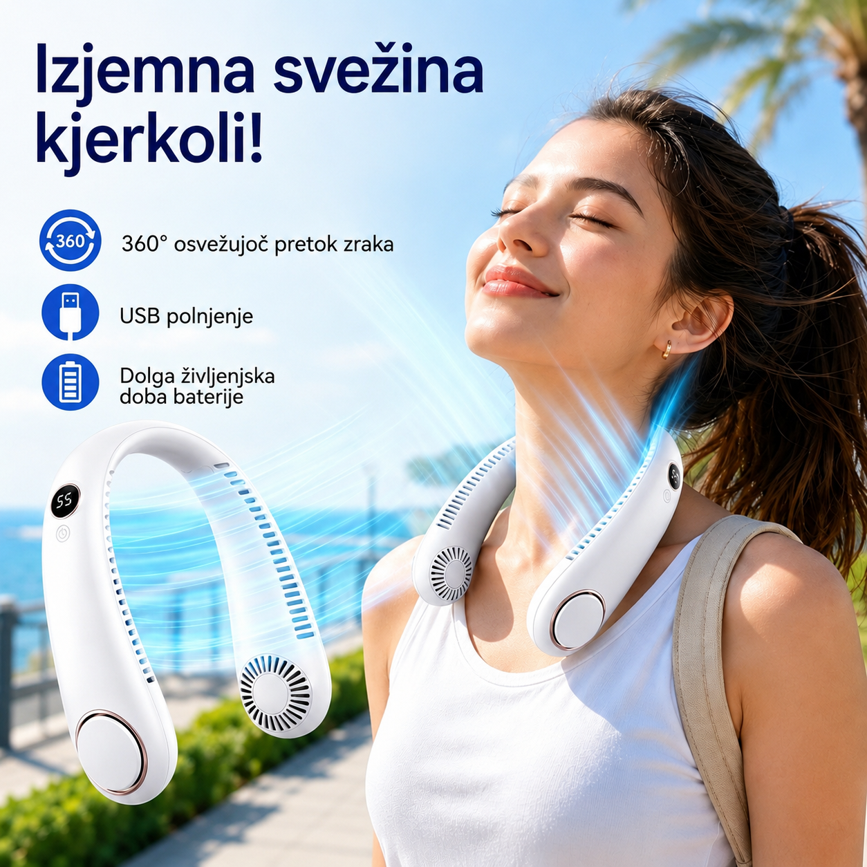 💨 Ventilator za klimatsko napravo - Izjemno tih, prenosen in vrtljiv za 360° - Idealen za poletje 🌞