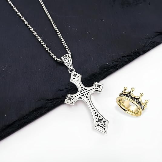 【Kup 1, a 1 dostaniesz gratis】✝️ Naszyjnik vintage z krzyżem i koroną – symbol wiary, siły i codziennej ochrony