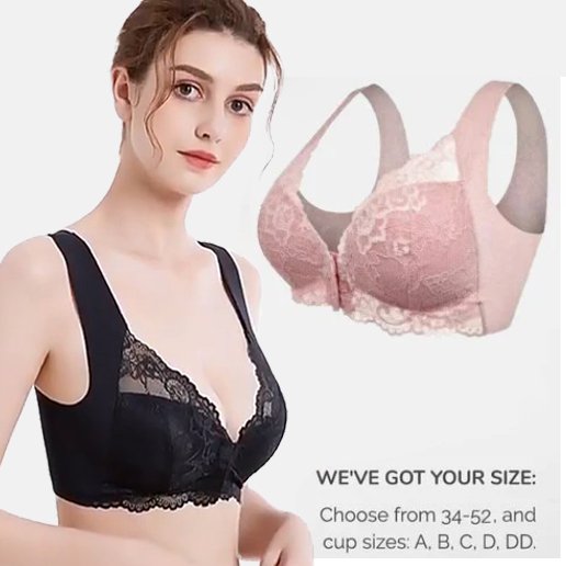 💥【5 sztuki】👙 Biustonosz push-up z koronkowym zapięciem z przodu - bezszwowy, piękny tył, wygodny
