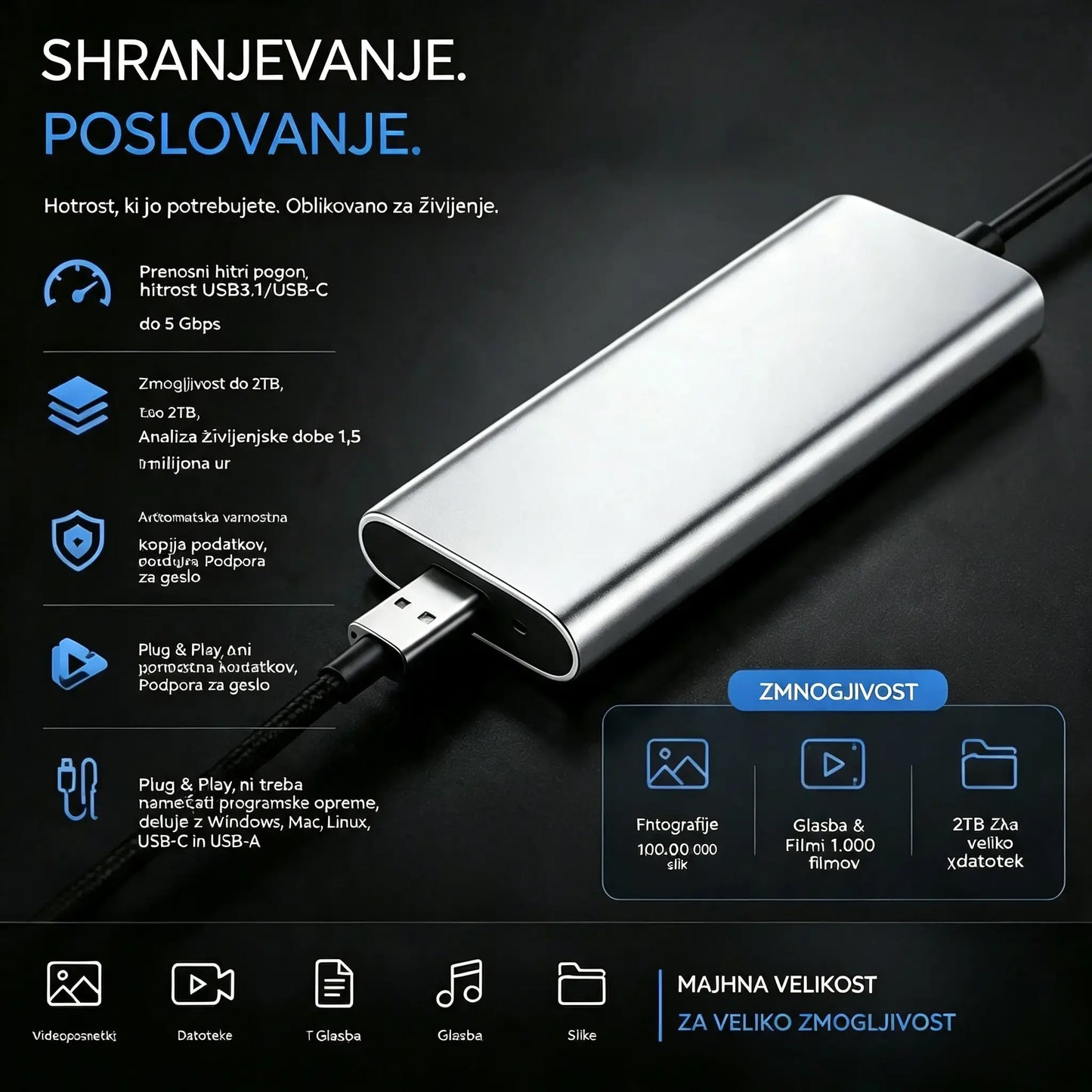 Zadnji dan 50 % popusta - Prenosni zunanji SSD - Zaščitite svoje fotografije, videoposnetke in pomembne datoteke.