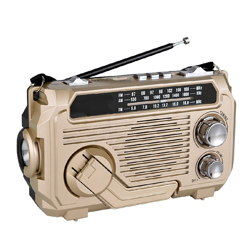 Přenosné nouzové rádio s ručním klikovým dobíjením a LED svítilnou