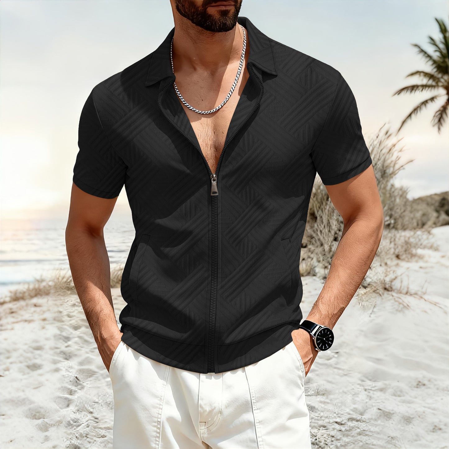 【S-3XL】Ανδρικό casual μπουφάν με φαρδιά γραμμή, ζιβάγκο και φερμουάρ, για άνδρες, άνοιξη/καλοκαίρι, με φαρδιά γραμμή και ζιβάγκο