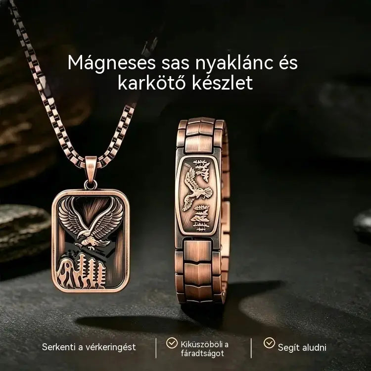 🔥【Karkötő + nyaklánc】Férfi mágneses karkötő sas mintával