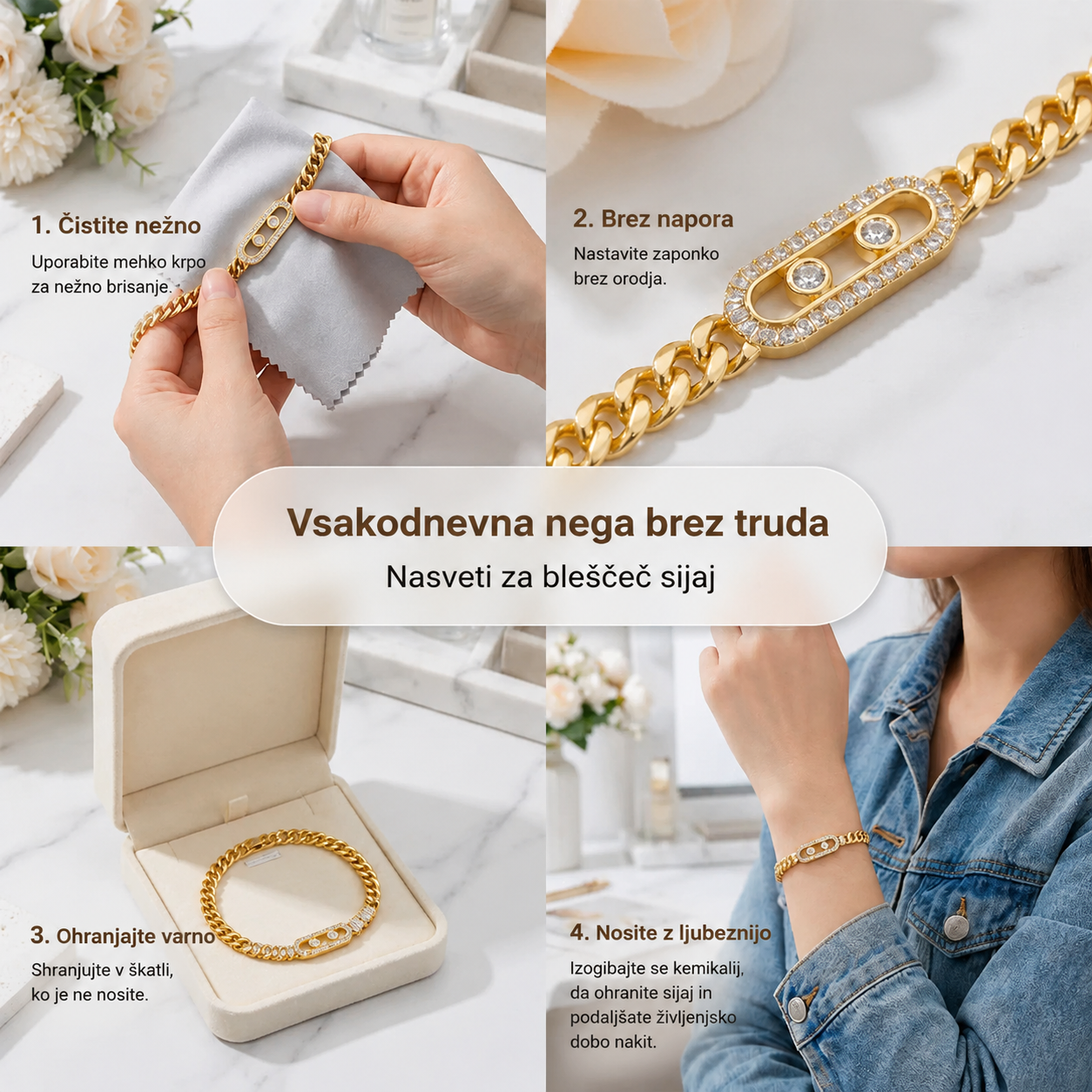 ✨ 50 % popust! 🔷 Ženska zlata zapestnica s cirkoni 💫