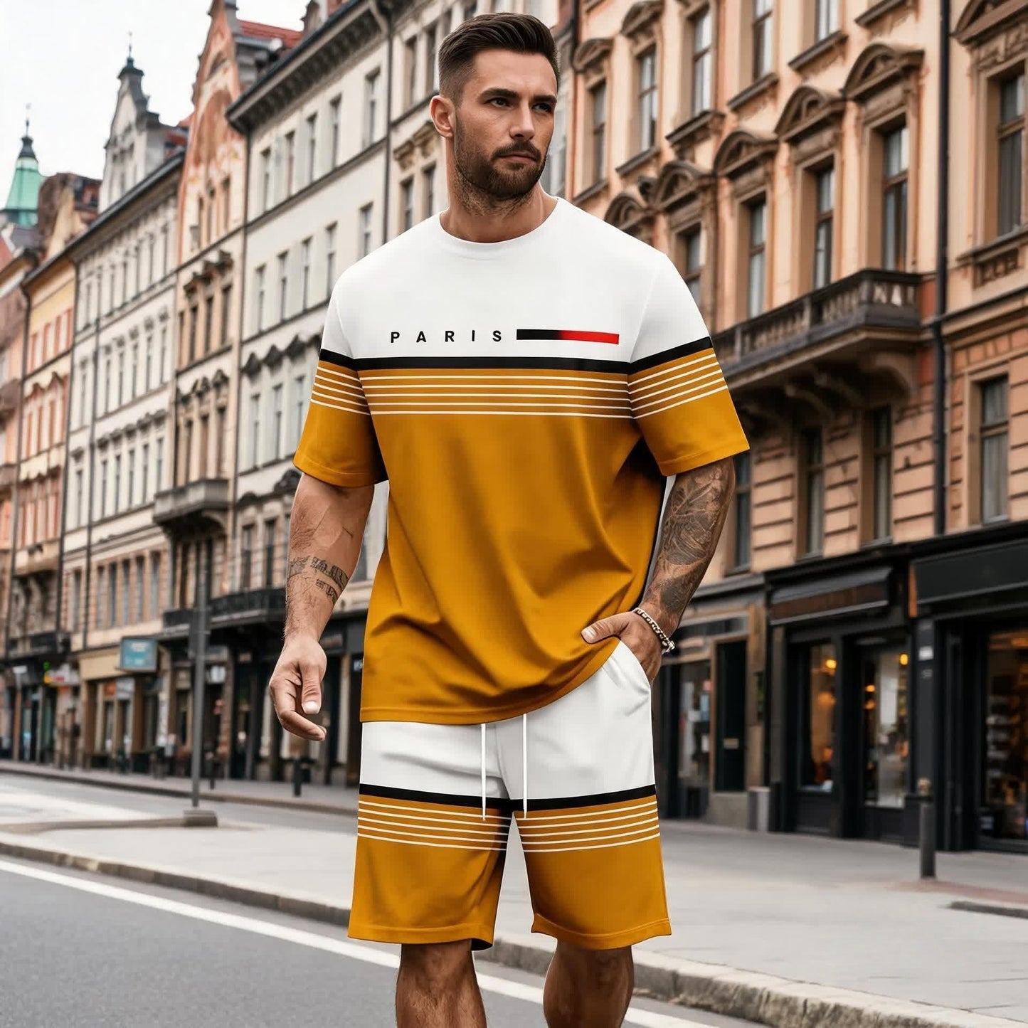 【S-6XL】Férfi lezser, kényelmes, betűmintás rövid ujjú és rövidnadrág szett