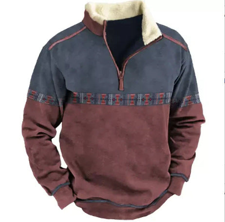 🔥Męska bluza z kapturem i sportowym nadrukiem z długim rękawem i kołnierzykiem w stylu retro