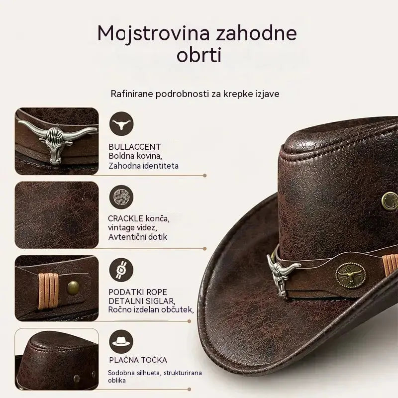 🤠Izkoristite 50 % popust zdaj! 🌟Retro kavbojski klobuk s širokimi krajci in trakom za kapuco - obrabljena fedora v zahodnjaškem slogu