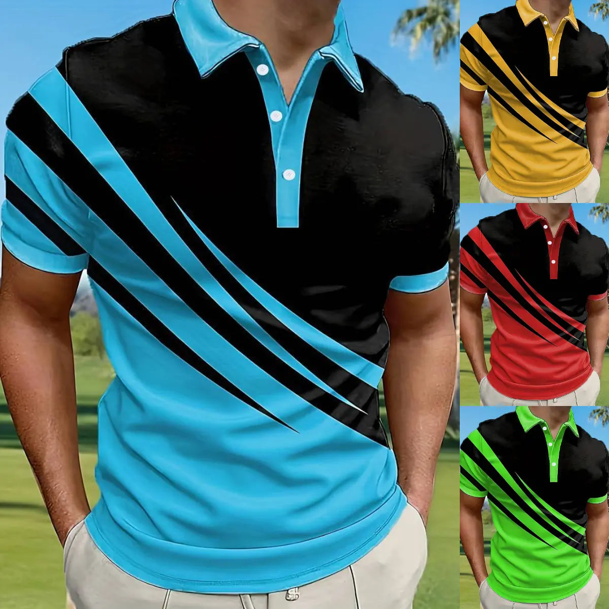 🔥👔【S-6XL】Nova poletna moška črtasta 3D-tiskana POLO majica