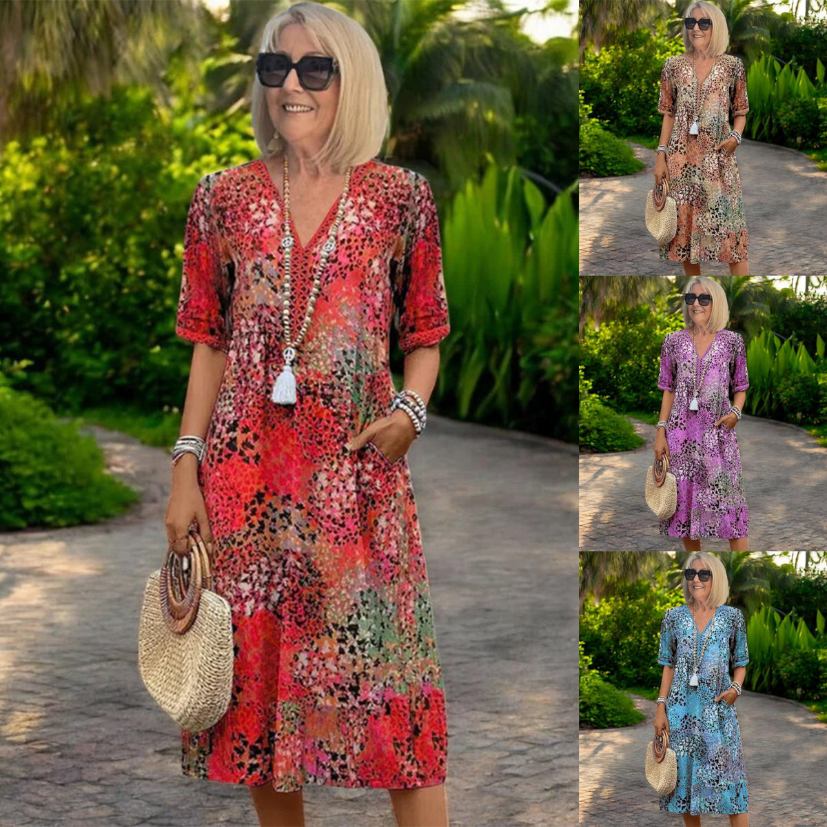 【S-3XL】 Vestido estampado ligero y fluido que estiliza la figura.
