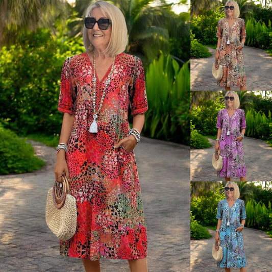 【S-3XL】 Vestido estampado ligero y fluido que estiliza la figura.