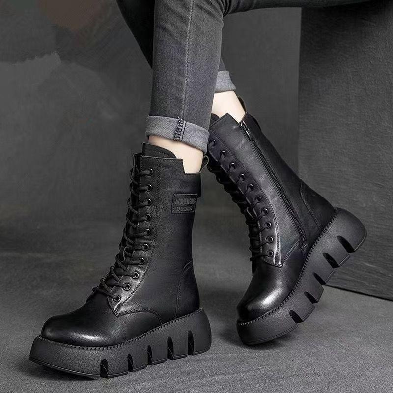 👢 🔥【35-40】Nowe damskie wysokiej jakości, ręcznie robione, miękkie skórzane botki na jesień-zimę, martensy